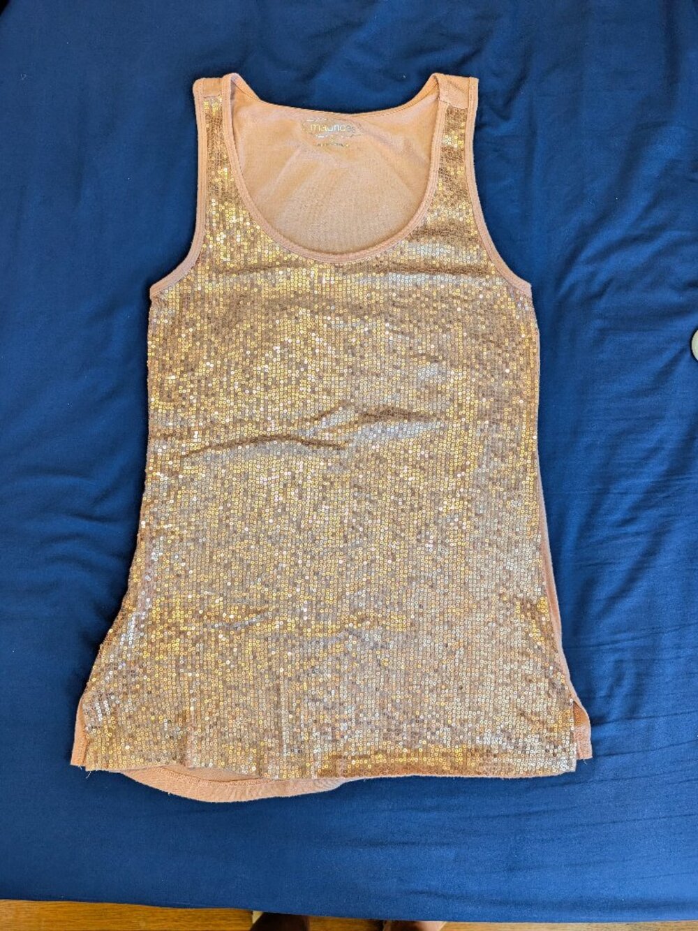 Maurices Small sequined rose gold blush pink tank top